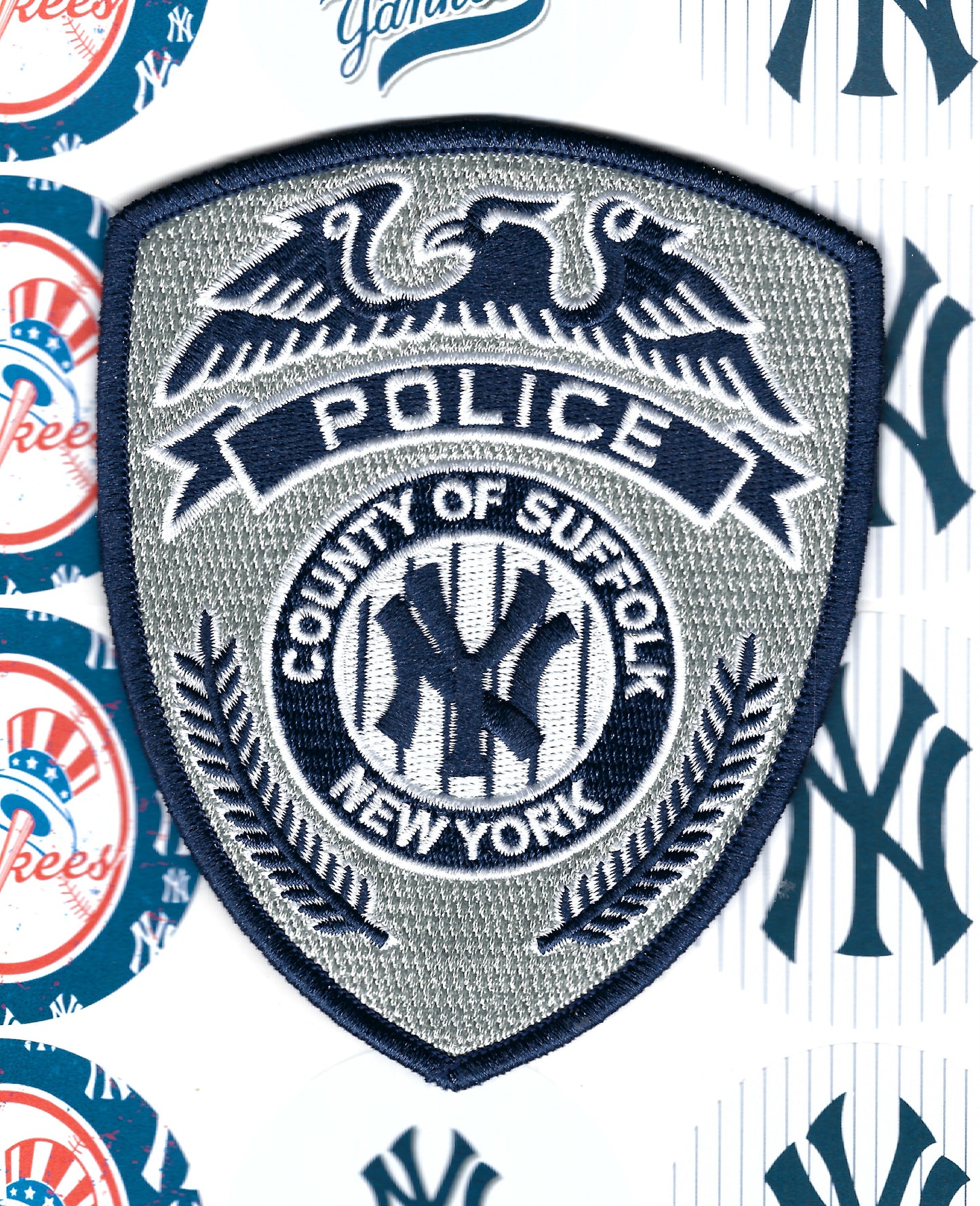 SUFFOLK COUNTY, NEW YORK POLICE DEPARTMENT (SCPD) 'NEW YORK YANKEES' EMBROIDERED TRIBUTE PATCH BY REAL TIME COIN CENTER.