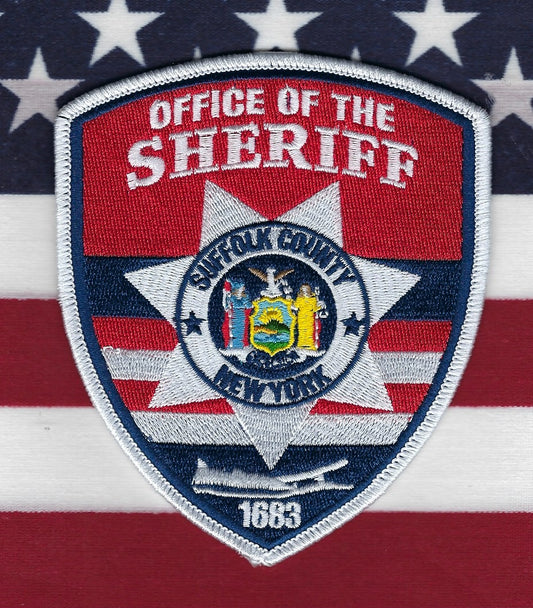 SUFFOLK COUNTY, NEW YORK SHERIFF's DEPARTMENT 'RED-WHITE-BLUE' EMBROIDERED TRIBUTE PATCH BY REAL TIME COIN CENTER.