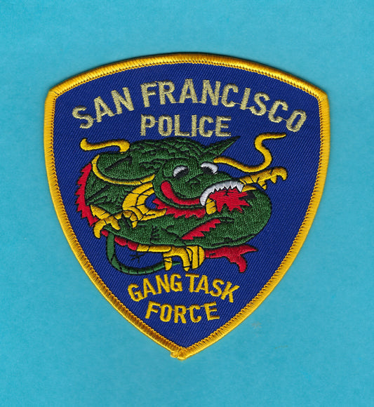 SAN FRANCISCO, CALIFORNIA POLICE DEPARTMENT 4.5 INCH GANG TASK FORCE EMBROIDERED PATCH BY PUBLIC SAFETY COLLECTIBLES.
