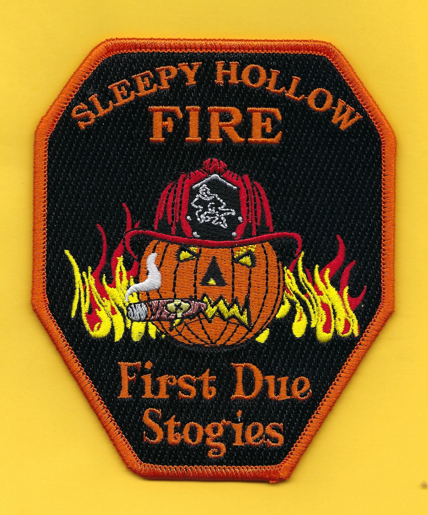 SLEEPY HOLLOW, NEW YORK ( WESTCHESTER COUNTY ) FIRE DEPARTMENT 'FIRST DUE STOGIES' EMBROIDERED PATCH BY GHOST PATCH ENTERPRISES