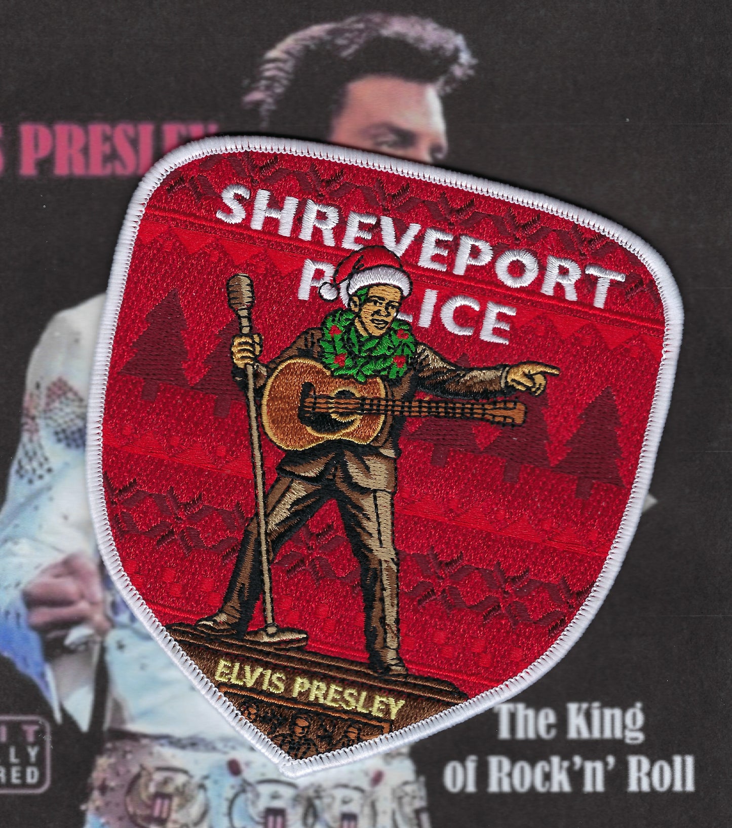 SHREVEPORT, LOUISIANA POLICE DEPARTMENT 'ELVIS PRESLEY' EMBROIDERED TRIBUTE PATCH DESIGNED AND PRODUCED BY GHOST PATCH ENTERPRISES.