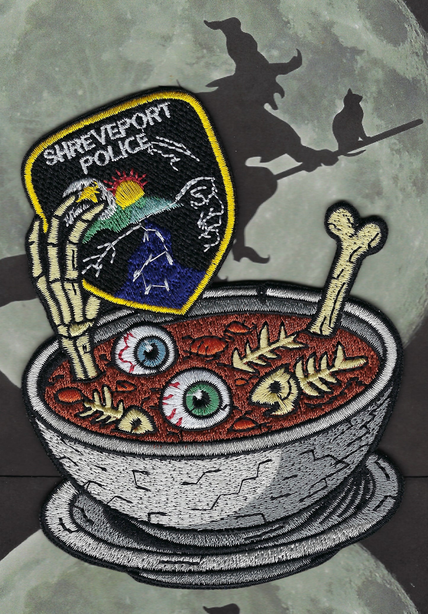 SHREVEPORT, LOUISIANA POLICE DEPARTMENT EMBROIDERED HALLOWEEN PATCH DESIGNED AND PRODUCED BY GHOST PATCH ENTERPRISES.