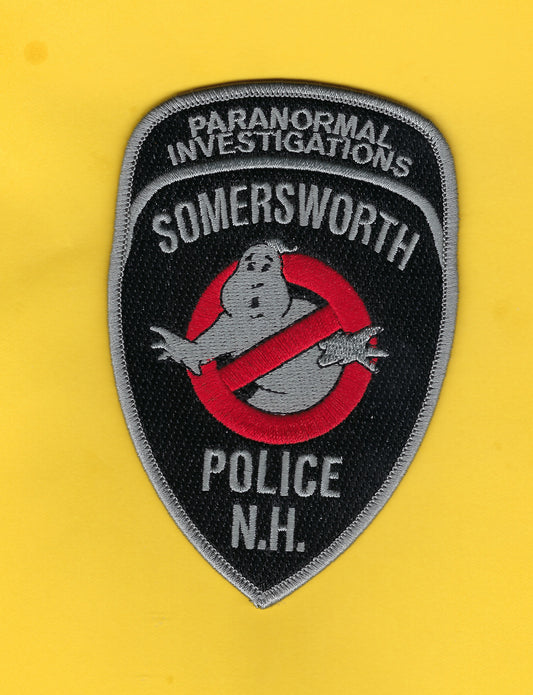 SOMERSWORTH, NEW HAMPSHIRE POLICE DEPARTMENT 4.5 INCH 'PARANORMAL INVESTIGATIONS UNIT' EMBROIDERED HALLOWEEN PATCH BY GHOST PATCH PRODUCTIONS.