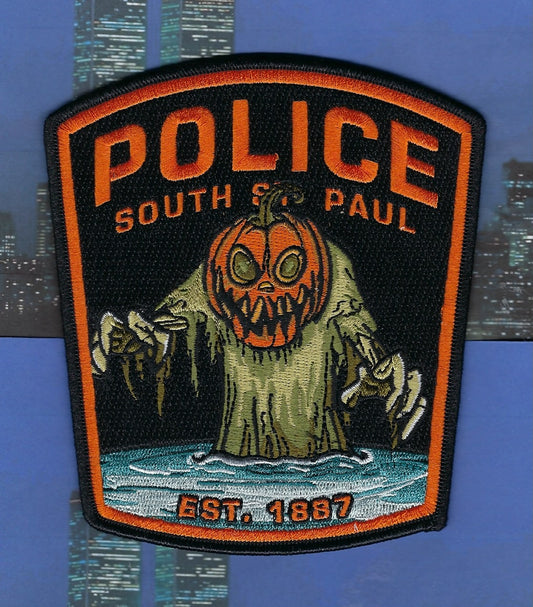 SOUTH SAINT PAUL, MINNESOTA POLICE DEPT EMBROIDERED HALLOWEEN PATCH BY GHOST PATCH PRODUCTIONS.