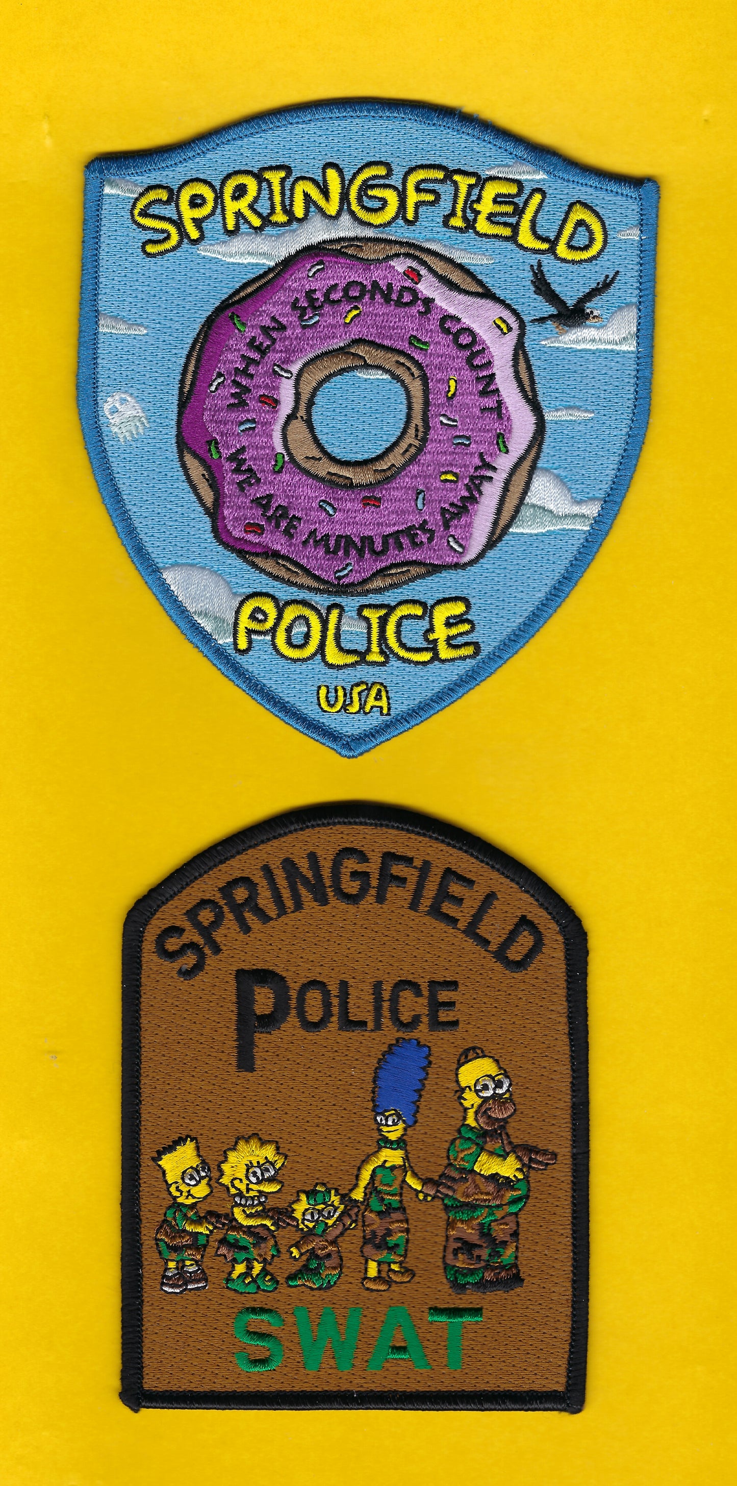 SPRINGFIELD POLICE DEPARTMENT EMBROIDERED PATCH SET B BY GHOST PATCH ENTERPRISES..