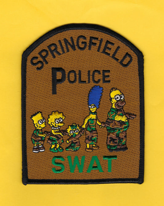 SPRINGFIELD (THE SIMPSONS) POLICE DEPARTMENT SWAT UNIT 4.75 INCH EMBROIDERED PATCH BY PUBLIC SAFETY COLLECTIBLES.