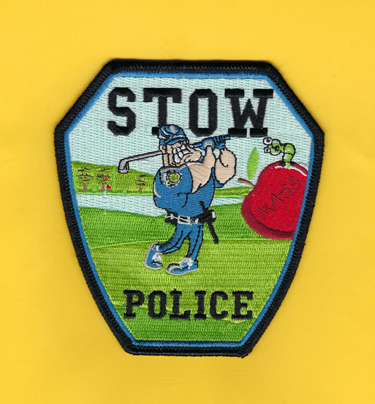 STOW, MASSACHUSETTS POLICE DEPARTMENT 4.5 INCH 'GOLF OUTING' EMBROIDERED PATCH BY GHOST PATCH PRODUCTIONS.