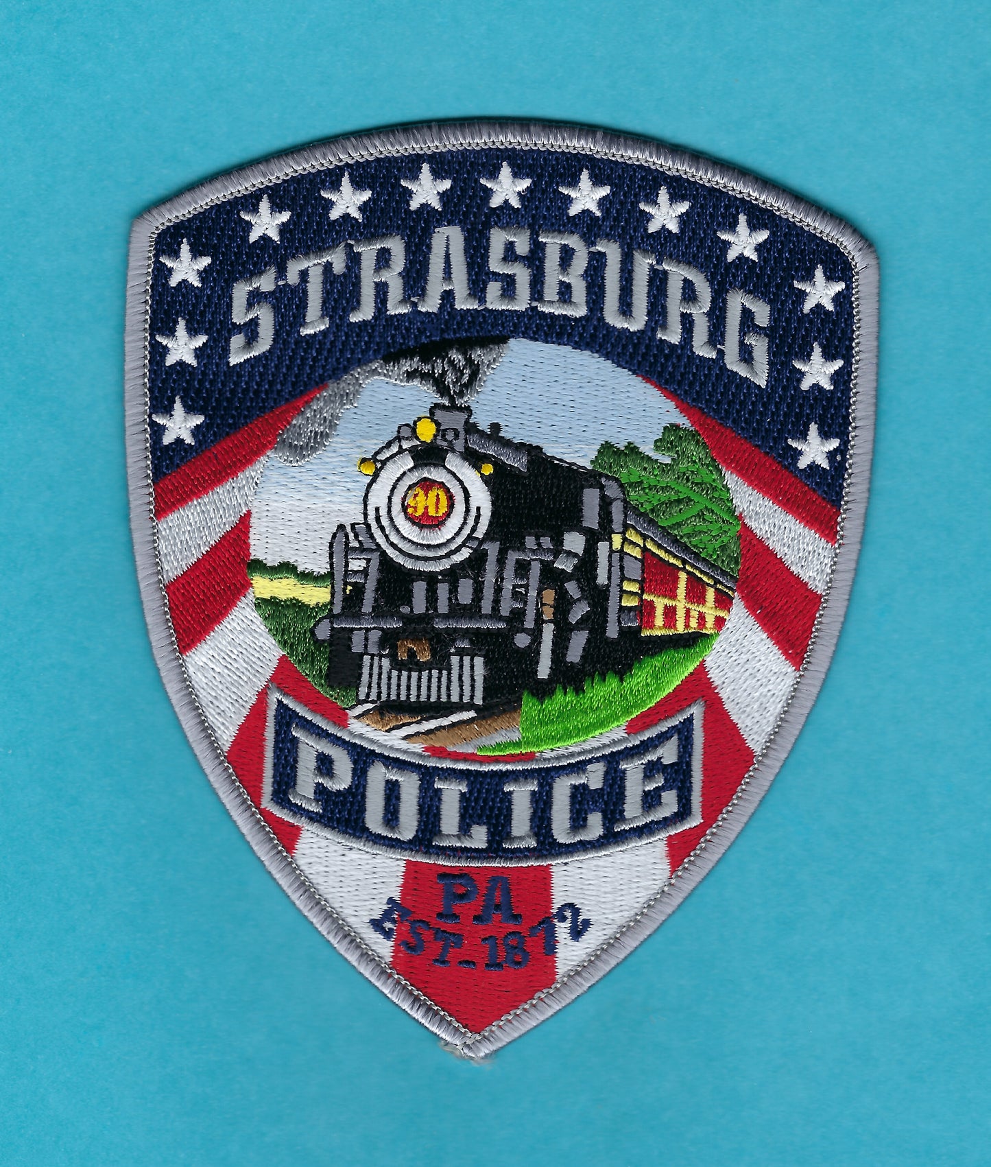 STRASBURG, PENNSYLVANIA POLICE DEPARTMENT 5-INCH EMBROIDERED PATCH BY PUBLIC SAFETY COLLECTIBLES.