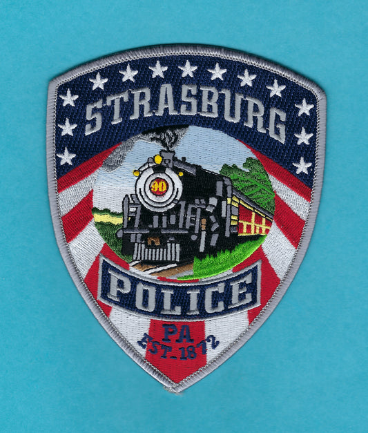STRASBURG, PENNSYLVANIA POLICE DEPARTMENT 5-INCH EMBROIDERED PATCH BY PUBLIC SAFETY COLLECTIBLES.