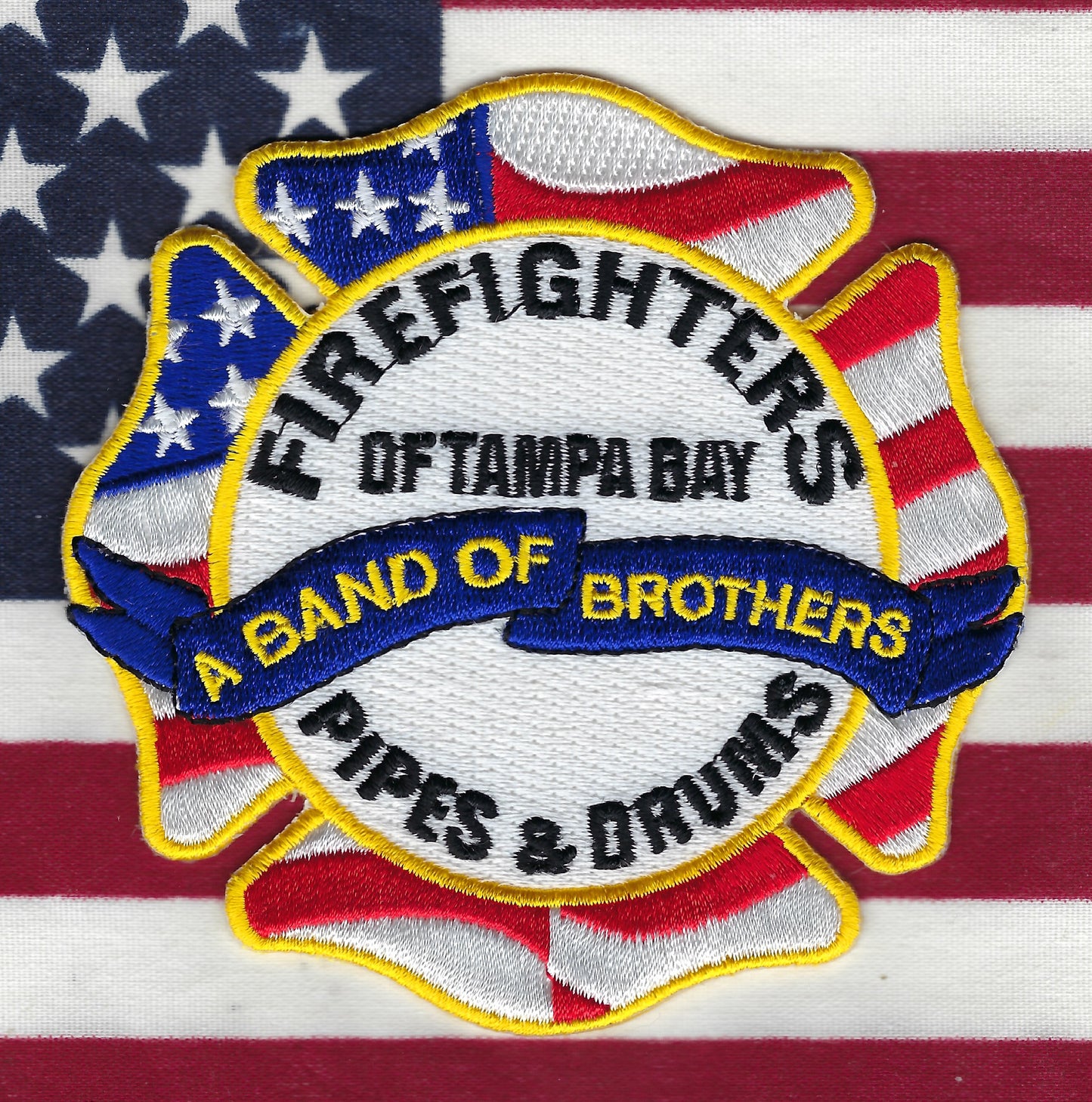 FIREFIGHTERS OF TAMPA BAY, FLORIDA ( BAND OF BROTHERS ) PIPES AND DRUMS EMBROIDERED PATCH BY PUBLIC SAFETY COLLECTIBLES.