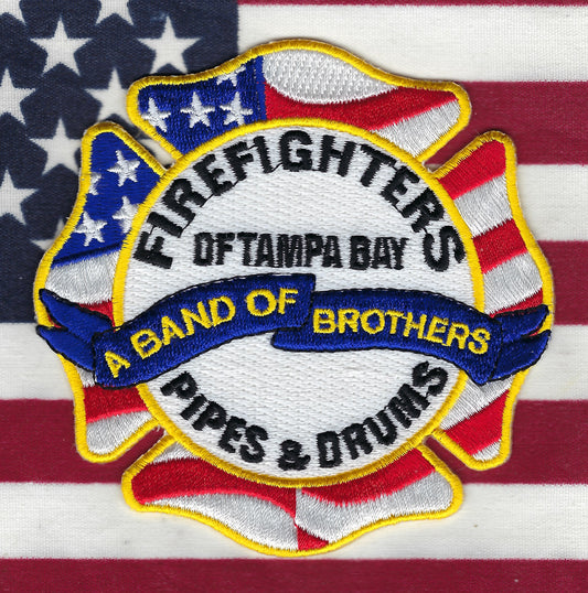 FIREFIGHTERS OF TAMPA BAY, FLORIDA ( BAND OF BROTHERS ) PIPES AND DRUMS EMBROIDERED PATCH BY PUBLIC SAFETY COLLECTIBLES.