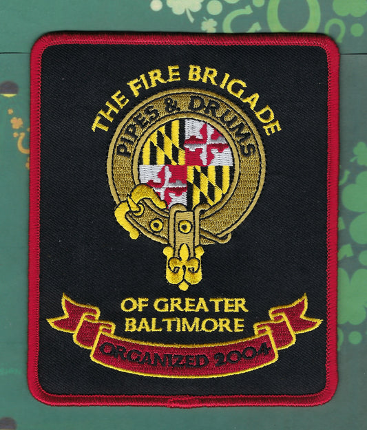 FIRE BRIGADE OF GREATER BALTIMORE, MARYLAND PIPES AND DRUMS EMBROIDERED PATCH BY PUBLIC SAFETY COLLECTIBLES.