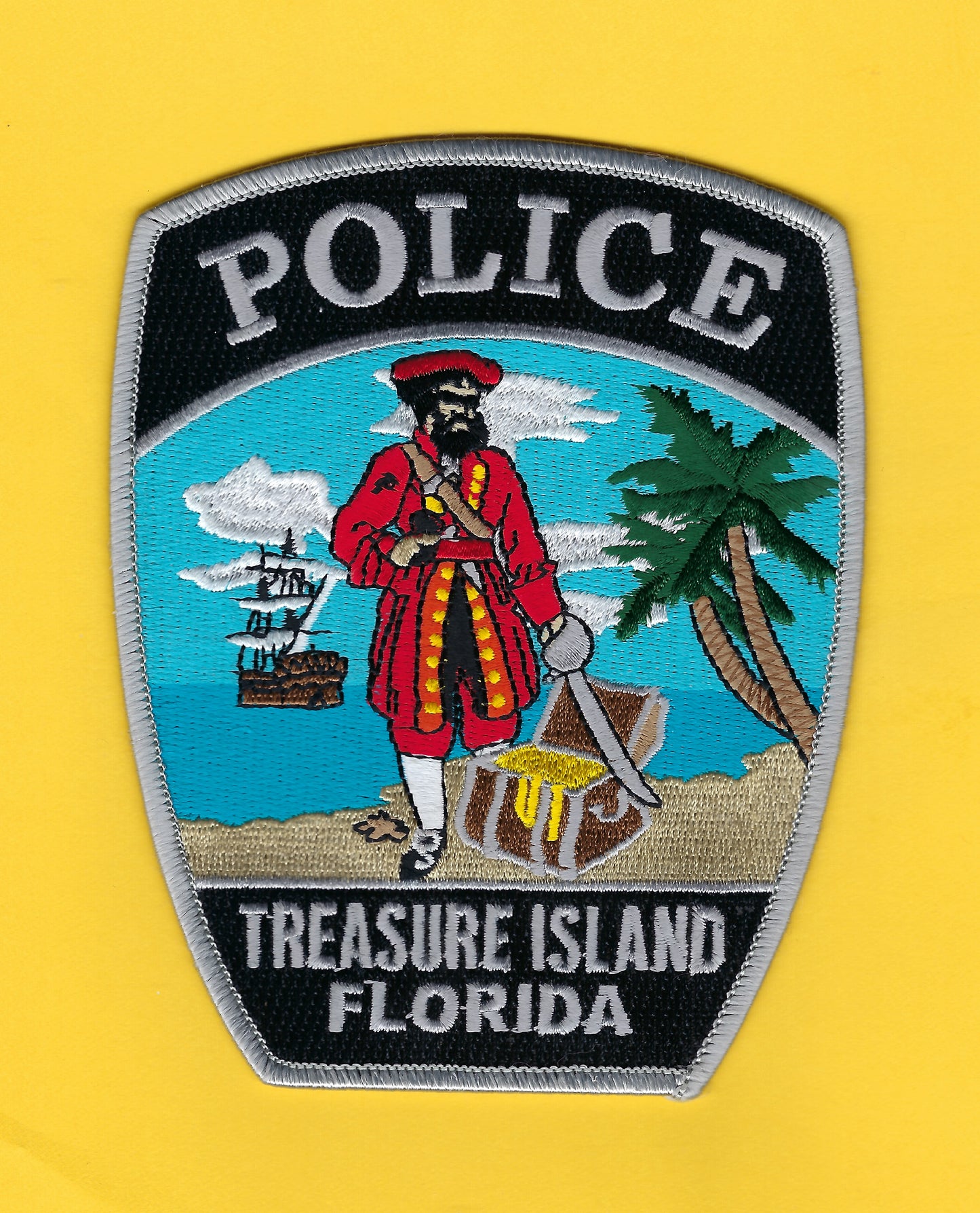 TREASURE ISLAND, FLORIDA POLICE DEPARTMENT 5-INCH EMBROIDERED PATCH BY PUBLIC SAFETY COLLECTIBLES.