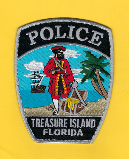 TREASURE ISLAND, FLORIDA POLICE DEPARTMENT 5-INCH EMBROIDERED PATCH BY PUBLIC SAFETY COLLECTIBLES.