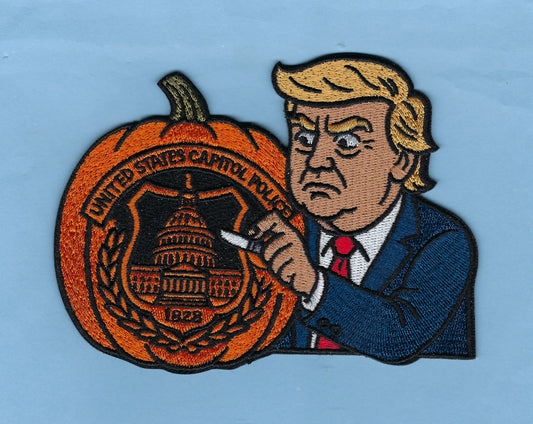 UNITED STATES CAPITOL POLICE DEPARTMENT 'TRUMP HALLOWEEN' 4.5 INCH EMBROIDERED PATCH DESIGNED AND PRODUCED BY GHOST PATCH ENTERPRISES.