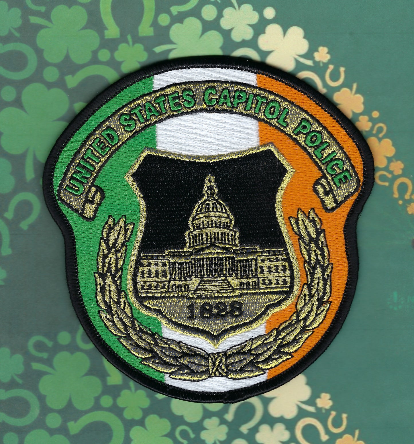 UNITED STATES CAPITOL POLICE DEPARTMENT SAINT PATRICK'S DAY EMBROIDERED PATCH DESIGNED AND PRODUCED BY GHOST PATCH ENTERPRISES.
