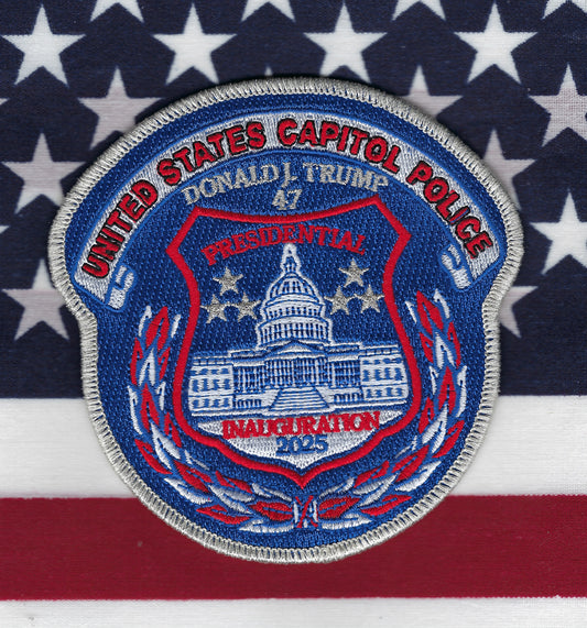 UNITED STATES CAPITOL POLICE DEPARTMENT DONALD J. TRUMP 2025 PRESIDENTIAL INAUGURATION EMBROIDERED PATCH DESIGNED AND PRODUCED BY GHOST PATCH ENTERPRISES.