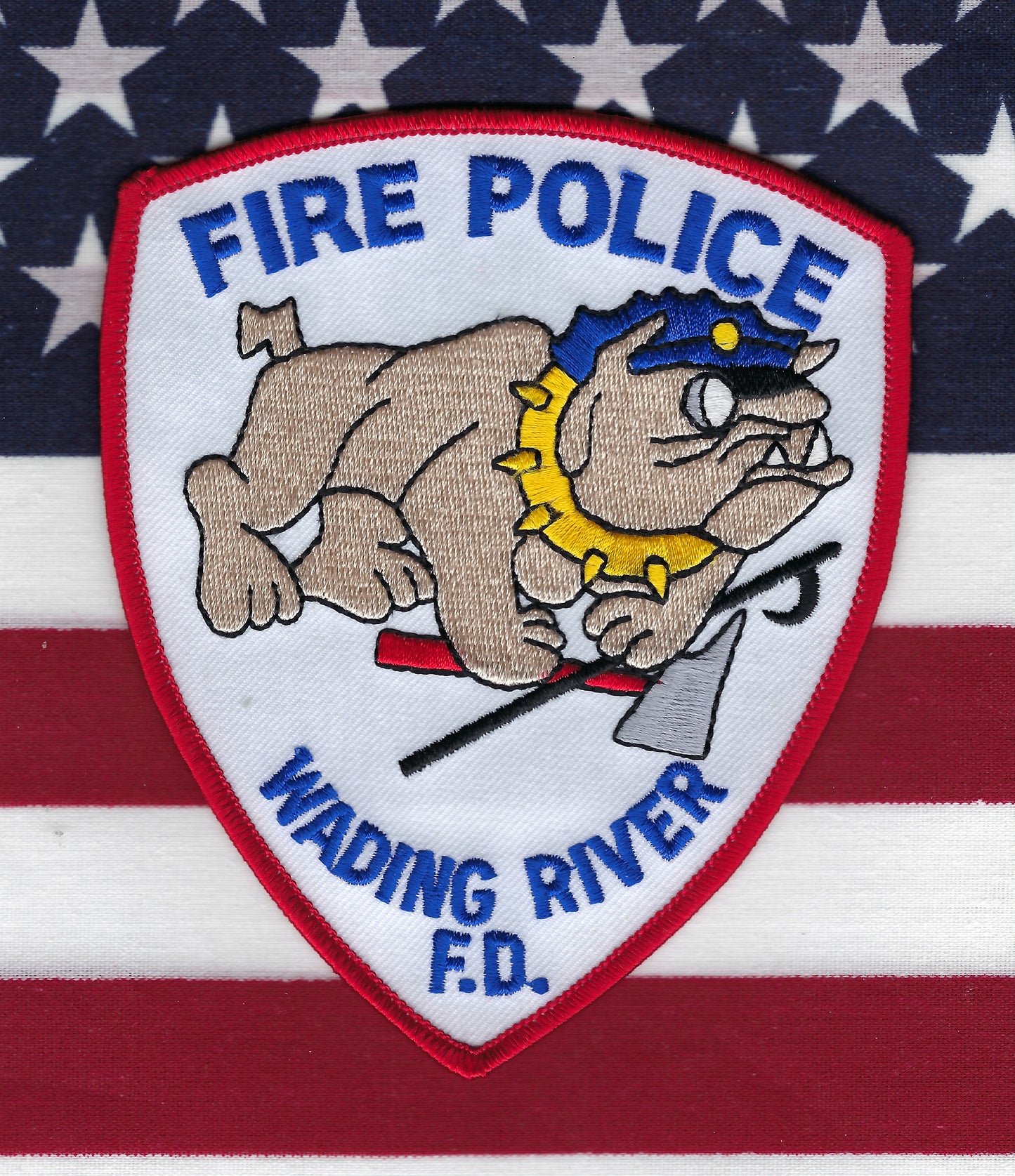 WADING RIVER, NEW YORK FIRE DEPARTMENT FIRE-POLICE EMBROIDERED PATCH BY PUBLIC SAFETY COLLECTIBLES.