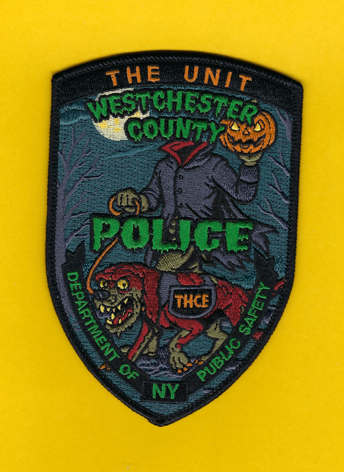 WESTCHESTER COUNTY, NEW YORK POLICE DEPARTMENT (WCPD) HALLOWEEN EMBROIDERED PATCH DESIGNED AND PRODUCED BY UNDERDOG PATCH PRODUCTIONS.