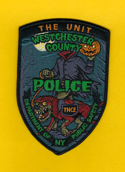 WESTCHESTER COUNTY, NEW YORK POLICE DEPARTMENT (WCPD) HALLOWEEN EMBROIDERED PATCH DESIGNED AND PRODUCED BY UNDERDOG PATCH PRODUCTIONS.
