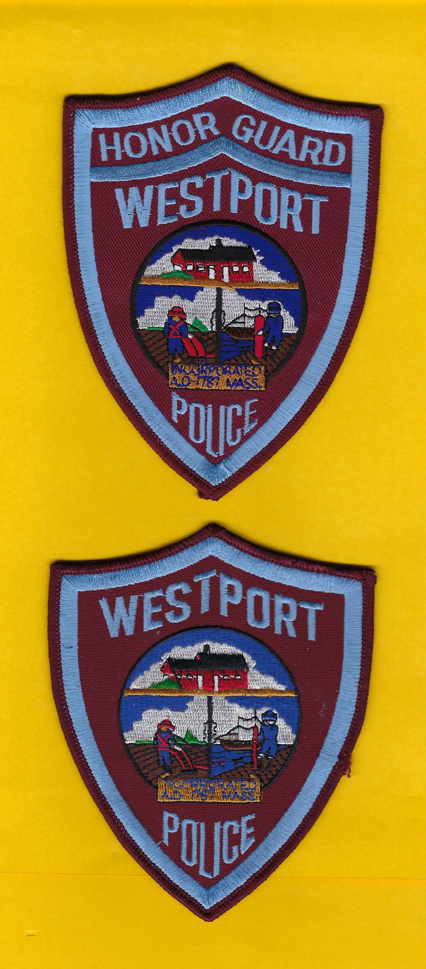 WESTPORT, MASSACHUSETTS POLICE DEPARTMENT HONOR GUARD EMBROIDERED PATCHES BY PUBLIC SAFETY COLLECTIBLES.