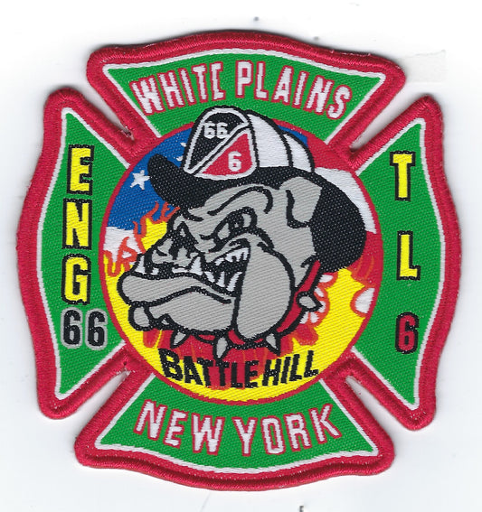 WHITE PLAINS, NEW YORK ( WESTCHESTER COUNTY ) FIRE DEPARTMENT ENGINE 66 - TOWER LADDER 6 EMBROIDERED COMPANY PATCH BY PUBLIC SAFETY COLLECTIBLES
