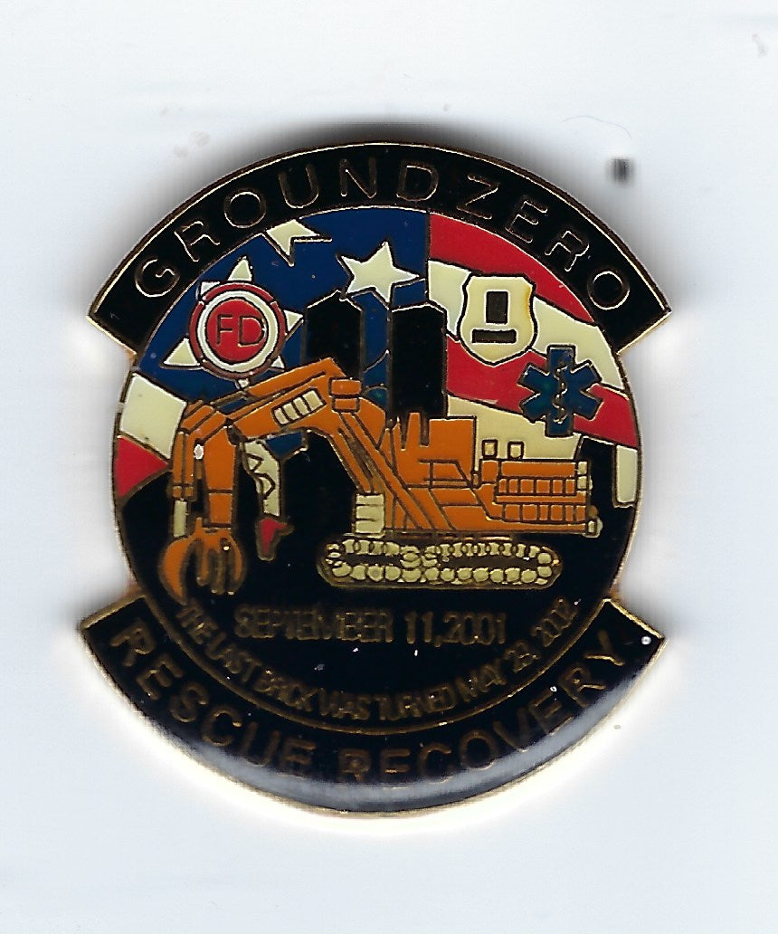 WORLD TRADE CENTER RESCUE AND RECOVERY 1.25 INCH 09-11-01 TRIBUTE PIN BY PUBLIC SAFETY COLLECTIBLES.