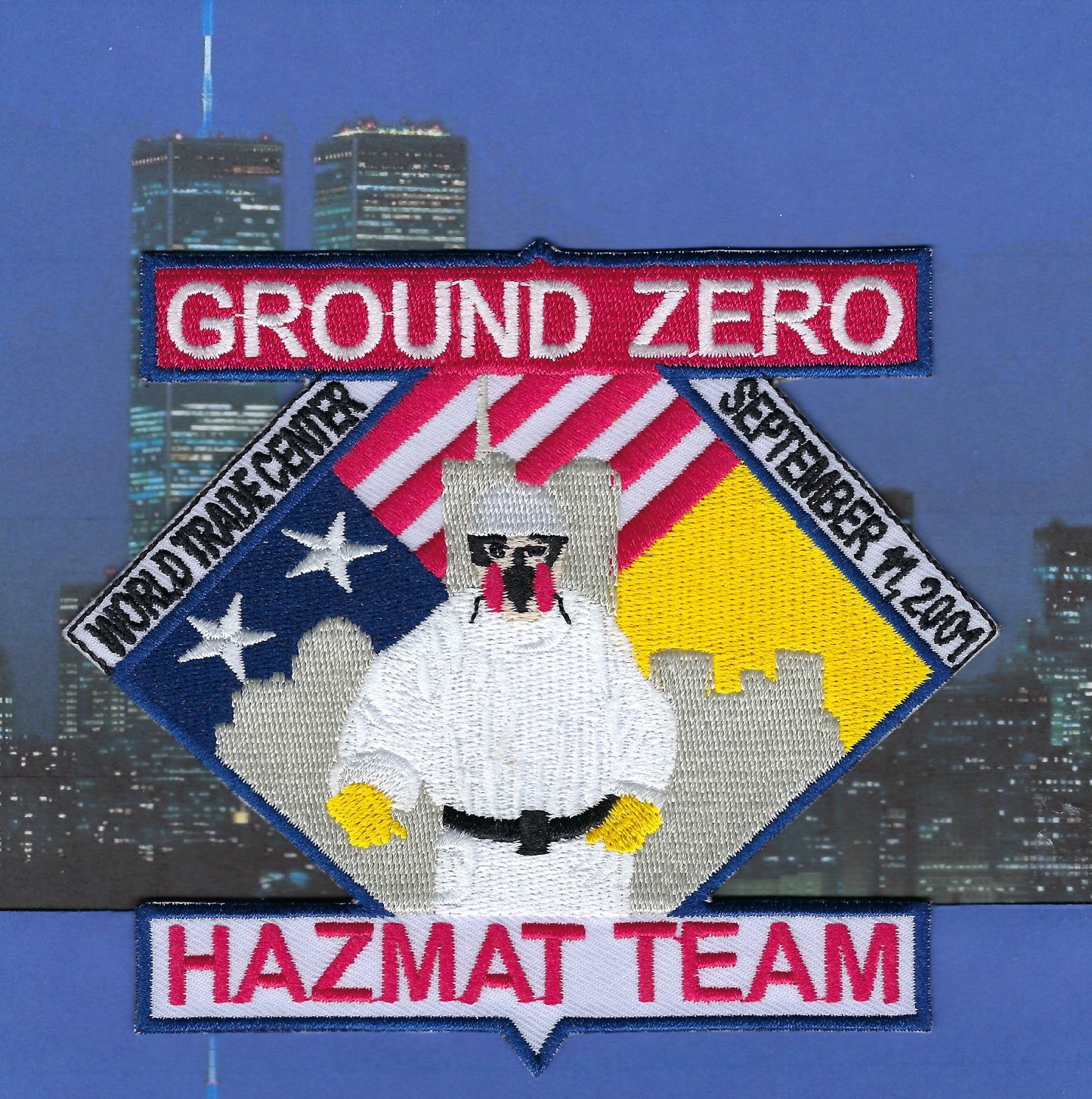 WORLD TRADE CENTER 9-11-01 GROUND ZERO HAZMAT TEAM EMBROIDERED PATCH BY PUBLIC SAFETY COLLECTIBLES.