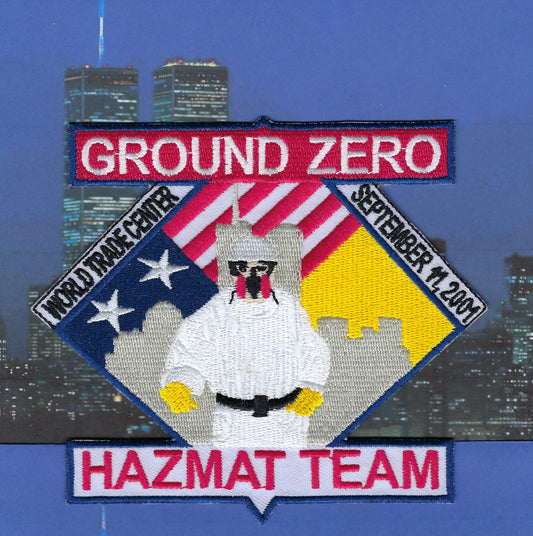 WORLD TRADE CENTER 9-11-01 GROUND ZERO HAZMAT TEAM EMBROIDERED PATCH BY PUBLIC SAFETY COLLECTIBLES.