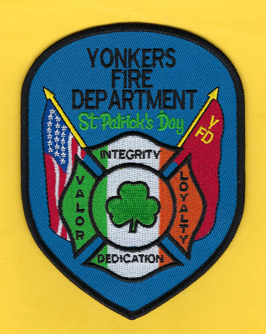 YONKERS, NEW YORK ( WESTCHESTER COUNTY ) FIRE DEPARTMENT SAINT PATRICK'S DAY EMBROIDERED PATCH BY PUBLIC SAFETY COLLECTIBLES.