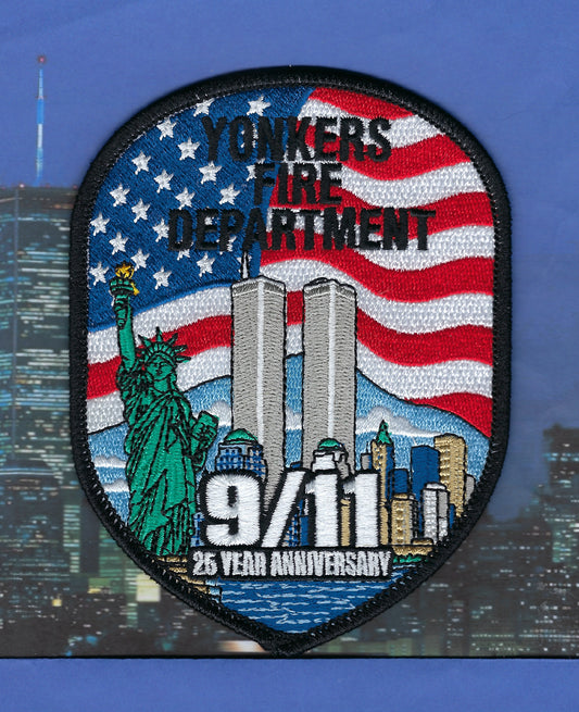 YONKERS, NEW YORK ( WESTCHESTER COUNTY ) FIRE DEPT '9-11-01 25TH ANNIVERSARY' EMBROIDERED PATCH.