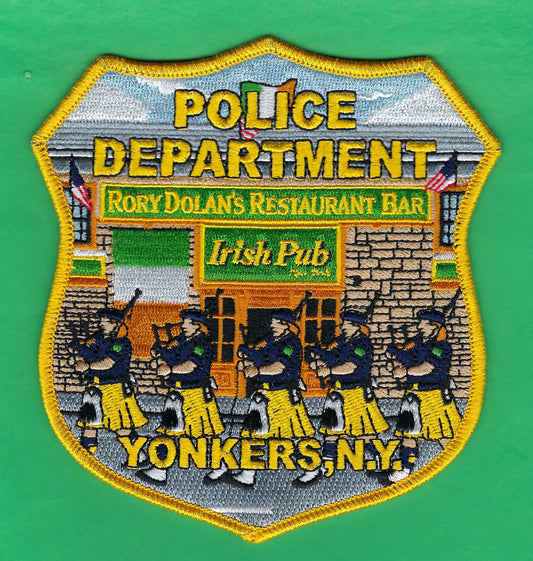 YONKERS, NEW YORK (YPD) POLICE DEPARTMENT ( WESTCHESTER COUNTY ) 'RORY DOLAN'S RESTAURANT AND BAR' SAINT PATRICK'S DAY EMBROIDERED PATCH DESIGNED AND PRODUCED BY UNDERDOG PATCH DESIGNS