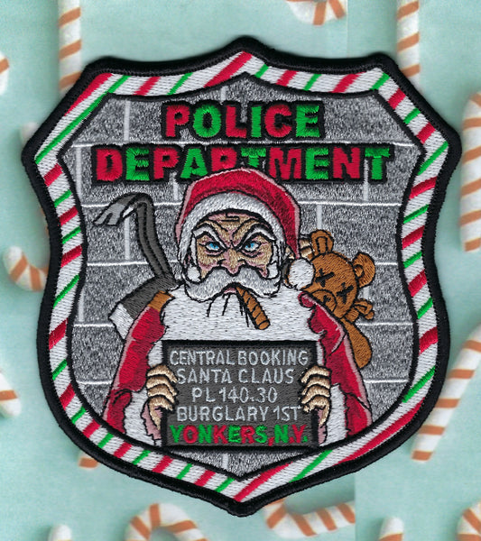 YONKERS, NEW YORK POLICE DEPARTMENT (YPD) CENTRAL BOOKING 'SANTA CLAUS' CHRISTMA'S EMBROIDERED PATCH DESIGNED AND PRODUCED BY PUBLIC SAFETY COLLECTIBLES.