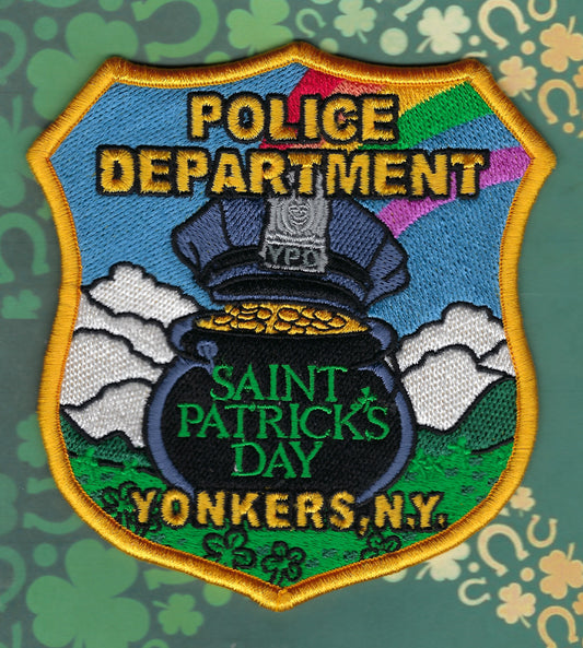 YONKERS, NEW YORK (YPD) POLICE DEPARTMENT ( WESTCHESTER COUNTY ) SAINT PATRICK'S DAY EMBROIDERED PATCH DESIGNED AND PRODUCED BY UNDERDOG PATCH DESIGNS.